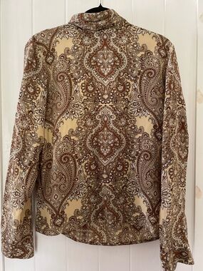 Vintage Jones New York Country Silk Paisley Brown Long Sleeve Blouse Top Sz 12